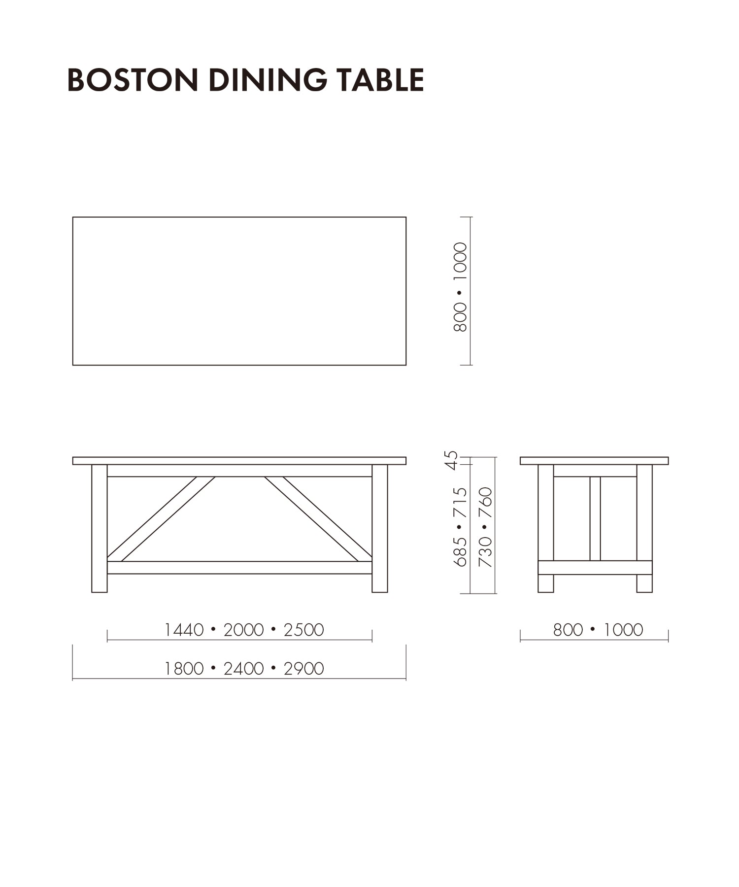 BOSTON DINING TABLE 1800