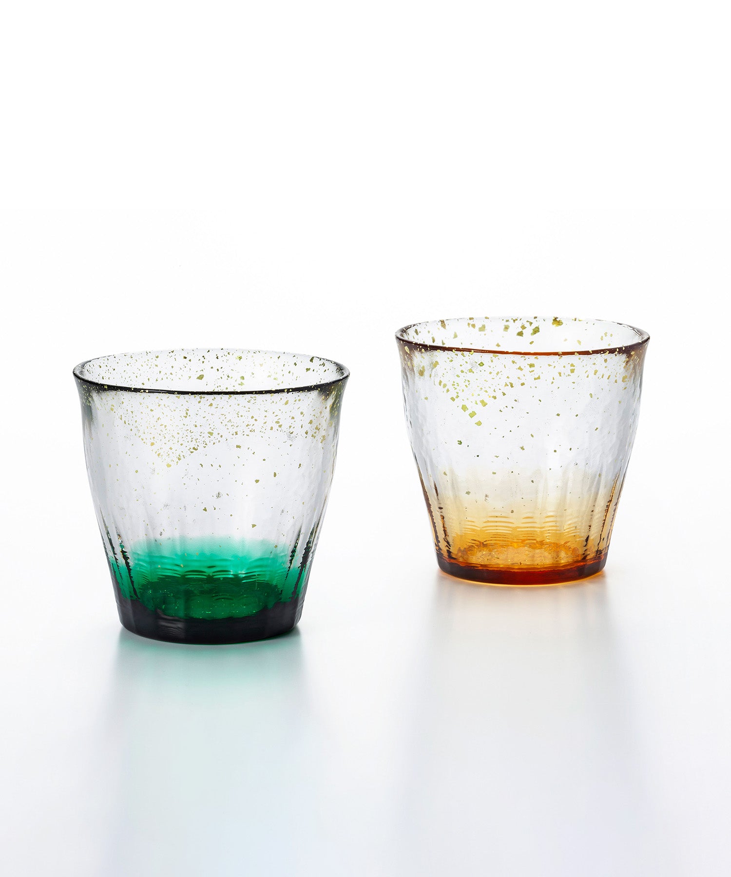 津軽びいどろ 氷華 金彩ロックグラスペア 緑陽（2個セット）
