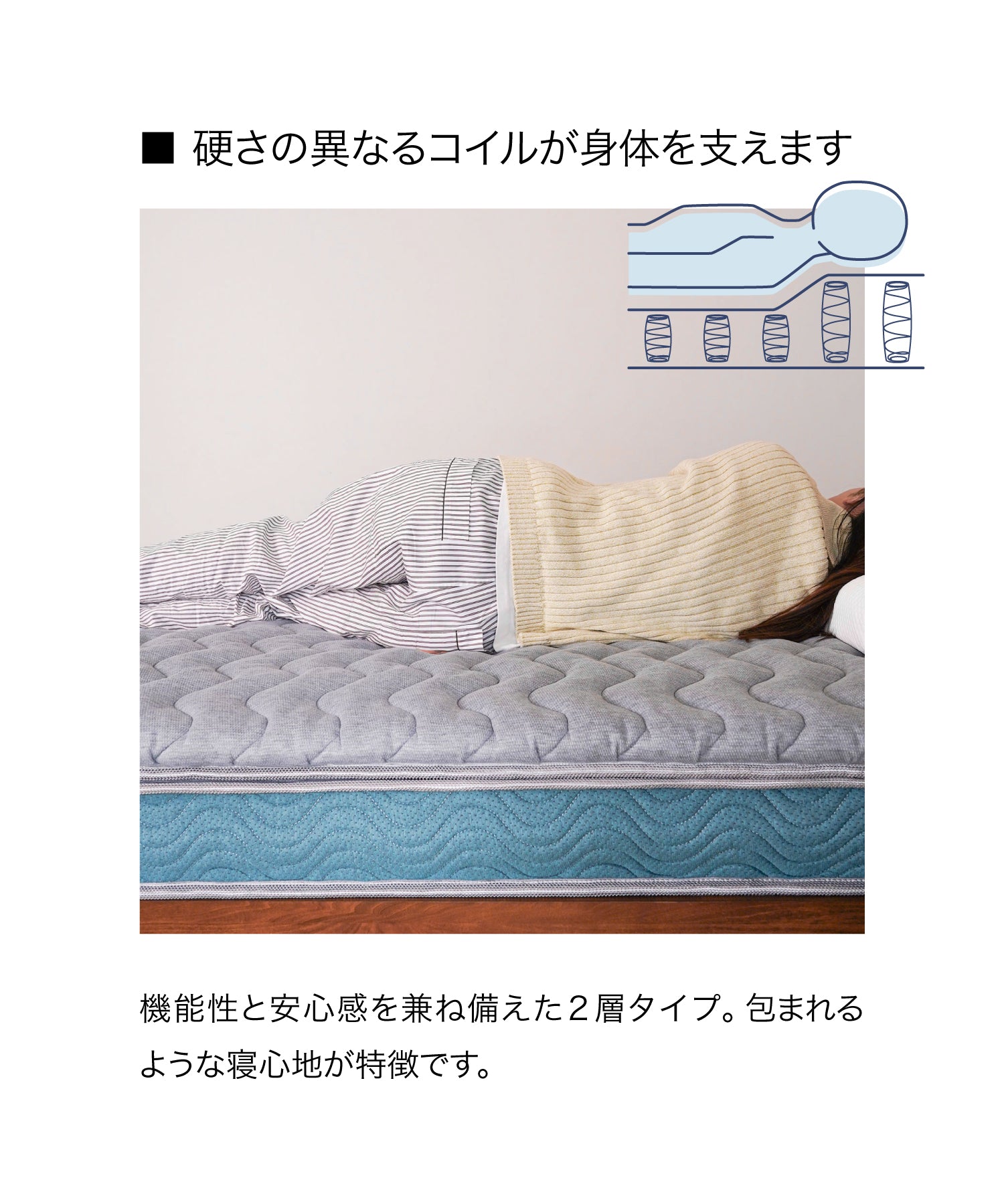 圧縮二層ポケットコイルマットレス・シングル / セミダブル〈スタンダード〉