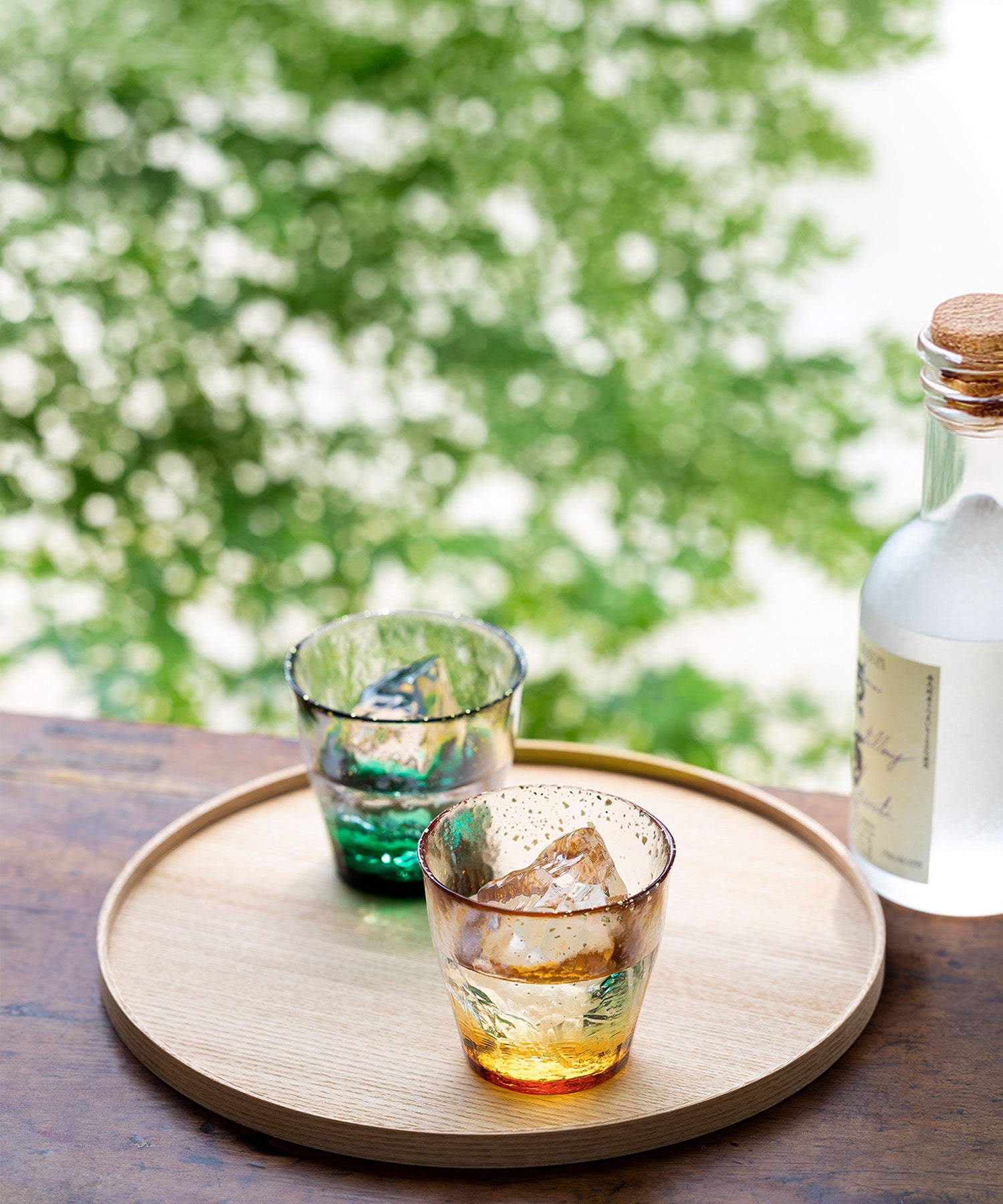 津軽びいどろ 氷華 金彩ロックグラスペア 緑陽（2個セット）