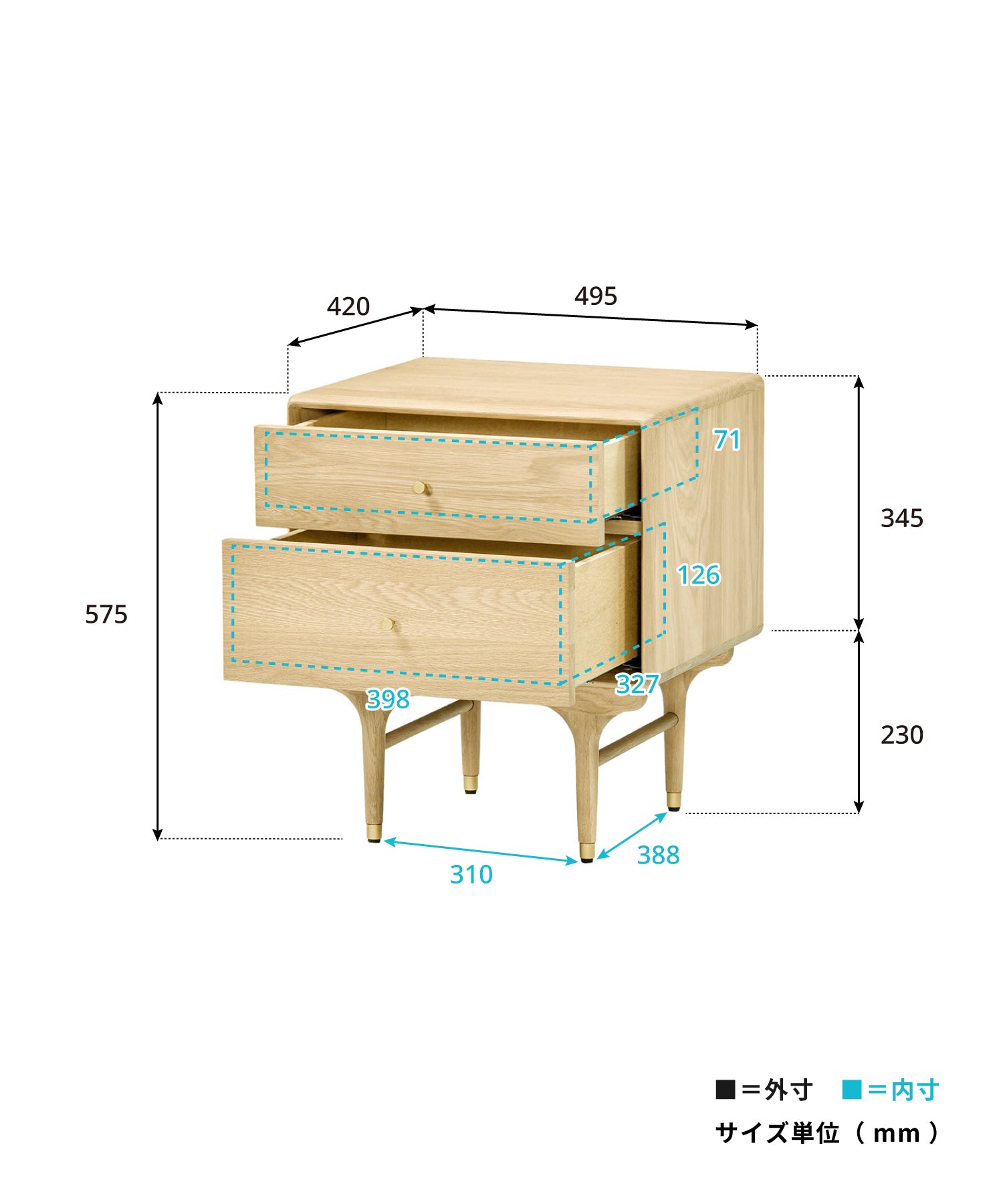 JULIE BED SIDETABLE WHITE OAK