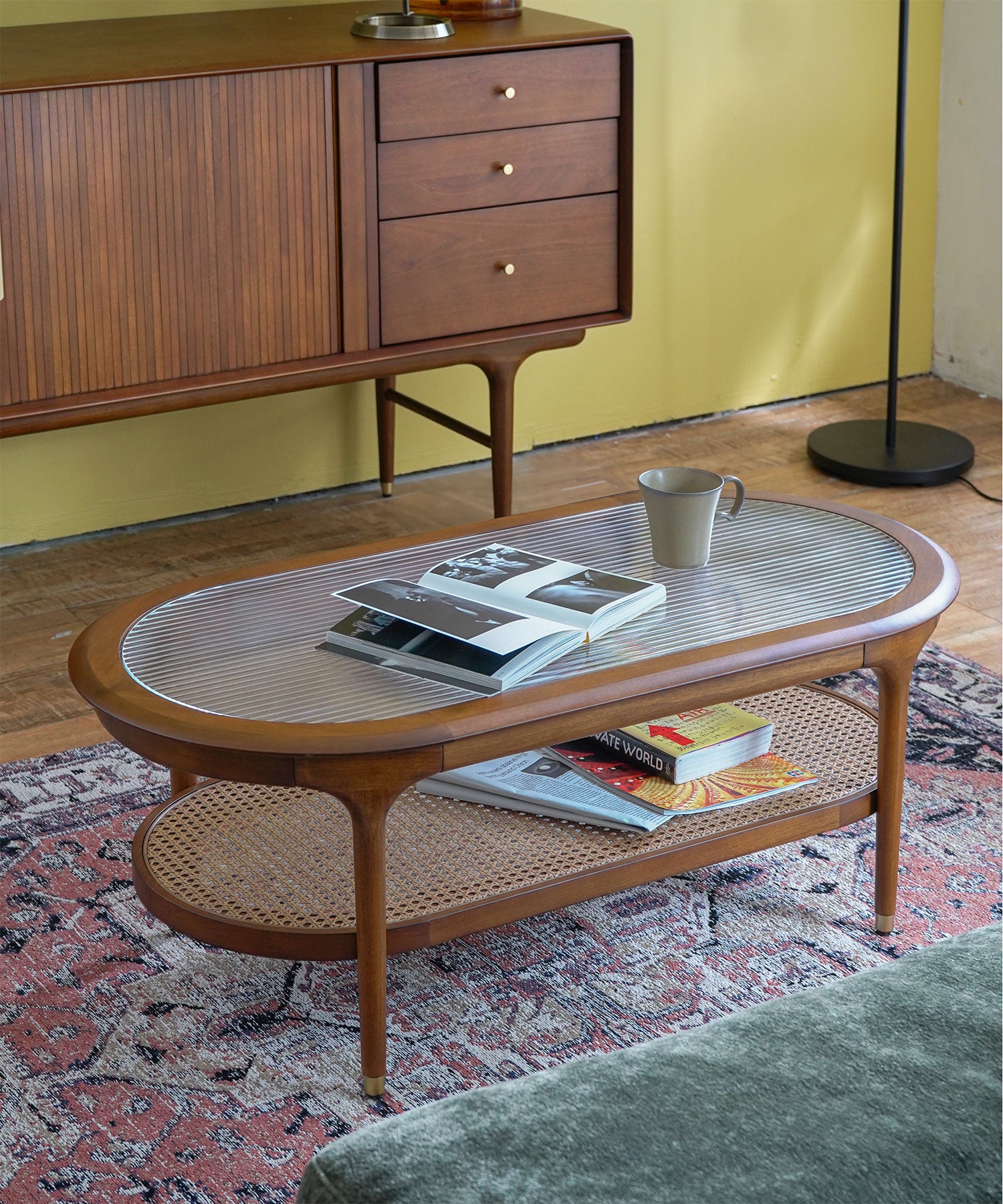 JULIE GLASS OVAL COFFEE TABLE